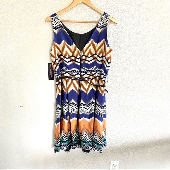 Isabel & Nina Fit & Flare Silky Dress – Blue Geometric , Size 10, NWT - Picture 5 of 9